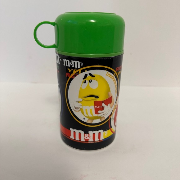 Collectible 2012 Green Lid M & M Canister Insulated Thermos Multicolor Canister - Picture 1 of 9
